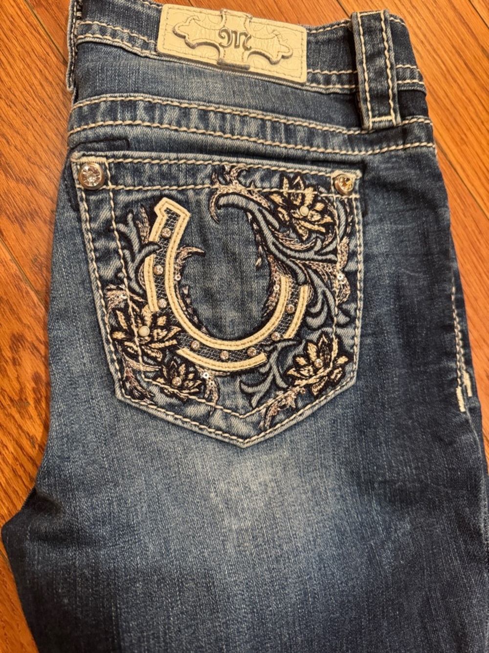 Miss Me Blue Boot Cut Jeans with Embroidered Pocket